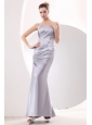 Discount Silver Column One Shoulder Ruch Prom / Evening Dress Ankle-length Taffeta