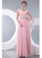 Elegant Baby Pink Empire V-neck Beading Bridesmaid Dress Floor-length Chiffon
