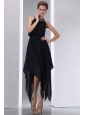Elegant Black Empire Halter Asymmetrical Evening Dress Chiffon Beading