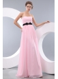 Elegant Baby Pink Empire Strapless Belt Bridesmaid Dress Brush Train Chiffon