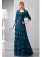 Teal Turquoise Column Strapless Beading Mother Of The Bride Dress Floor-length Chiffon