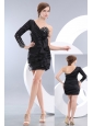 Low Price Black Column One Shoulder Beading Little Back Dress Mini-length Taffeta