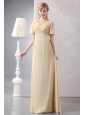 Modest Light Yellow Empire Prom Dress V-neck Chiffon Beading Floor-length