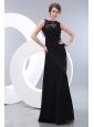 Simple Black Prom / Evening Dress Column Bateau Beading Floor-length Taffeta