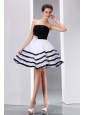 Sweet Black and White Junior Prom Dress A-line Strapless Knee-length Taffeta and Organza Hand Made Flower