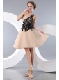 Beat Champagne Short Prom / Homecoming Dress A-line / Princess One Shoulder Mini-length Organza Appliques