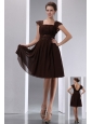 Gorgeous Brown A-line Square Beading Mother Of The Bride Dress Knee-length Chiffon