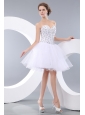 Lovely White Short Prom / Homecoming Dress  A-line / Princess Sweetheart Mini-length Organza Beading