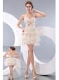 Luxurious Champagne A-line / Princess Straps Bowknot Short Prom / Homecoming Dress Mini-length Organza
