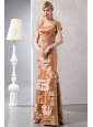 Modest Brown Column Prom Dress Straps Taffeta Beading Floor-length