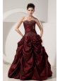 Perfect Burgundy Prom Dress A-line / Princess Sweetheart Beading Floor-length Taffeta