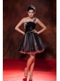 Popular Black Short Prom Dress A-line / Princess One Shoulder Mini-length Organza Ruch