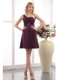 Pretty Purple Short Prom Dress Empire One Shoulder Mini-length Taffeta Ruch