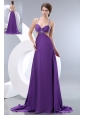 Sexy Purple Prom / Evening Dress Straps Brush Train Elastic Woven Satin Beading Empire