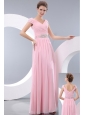 Sweet Baby Pink Prom / Evening Dress Empire V-neck Floor-length Chiffon Beading