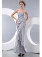 Unique Gray Column Sweetheart Prom Dress Ankle-length Taffeta Ruch and Beading