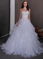 Beautiful Wedding Dress A-line Sweetheart Beading and Ruffles Chapel Train Organza
