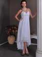 Beautiful White Empire Beach Wedding Dress Spaghetti Straps High-low Chiffon Beading