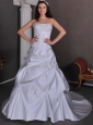 Classical Wedding Dress A-line Strapless Appliques With Beading Chapel Train Taffeta
