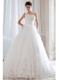 Unique Princess One Shoulder Beading and Appliques Ball Gown Wedding Dress Court Train Tulle