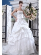 Affordable A-line Strapless Beading and Appliques Wedding Dress Court Train Organza