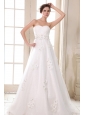 Affordable Wedding Dress A-line Sweetheart Beading and Appliques Brush Train Taffeta