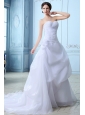 Beautiful A-line Sweetheart Low Cost Wedding Dress Court Train Organza Ruch