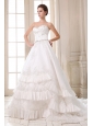 Beautiful Wedding Dress A-line Beading and Appliques Sweetheart Court Train Taffeta