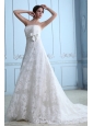 Beautiful Wedding Dress A-line Strapless Court Train Lace Sash