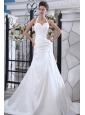 Best A-line Halter Wedding Dress Taffeta Ruch Court Train