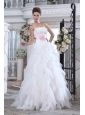 Brand New A-line Strapless Beading and Appliques Wedding Dress Brush Train Tulle
