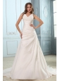 Brand New A-line V-neck Ruch and Appliques Plus Size Wedding Dress Court Train Taffeta