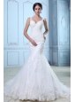 Elegant Mermaid Straps Lace Wedding Dress Court Train Organza
