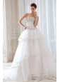 Exquisite Princess  Beading and Appliques Wedding Dress Strapless Court Train Tulle