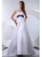 Fashionable A-line Straps Wedding Dress Satin and Lace Bow Beading Chapel Train