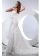 Fashionable Mermaid Wedding Dress Strapless Court Train Satin and Lace Bow