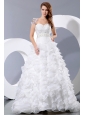 Gorgeous A-line Sweetheart Beading and Ruffles Wedding Dress Court Train Satin and Organza