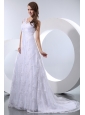 Luxurious Wedding Dress A-line V-neck Court Train Taffeta and Lace