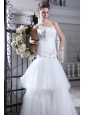 Perfect Mermaid One Shoulder Low Cost Wedding Dress Tulle Beading and Appliques Floor-length