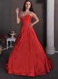 Popular Red Wedding Dress A-line One Shoulder Court Train Taffeta Appliques