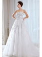 Sweet A-line Strapless Beading Wedding Dress Court Train Tulle