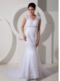 Affordable Wedding Dress Mermaid V-neck Beading Court Train Lace