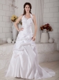 Amazing Wedding Dress A-line Halter Ruch Court Train Taffeta