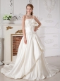 Beautiful Wedding Dress A-line Strapless Appliques Court Train Taffeta