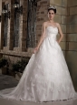 Custom Made A-line Sweetheart Wedding Dress Chapel Train Taffeta and Lace