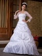 Custom Made Wedding Dress A-line Strapless Appliques Court Train Taffeta