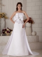 Customize A-line / Princess Strapless Wedding Dress Court Train Satin Beading and Bow