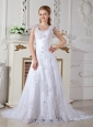 Discount A-line Scoop Lace Wedding Dress Court Train Appliques