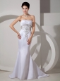 Discount Mermaid Strapless Wedding Dress Brush Train Satin Embroidery and Ruch