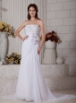 Elegant Column Strapless Beach Wedding Dress Court Train Chiffon Beading